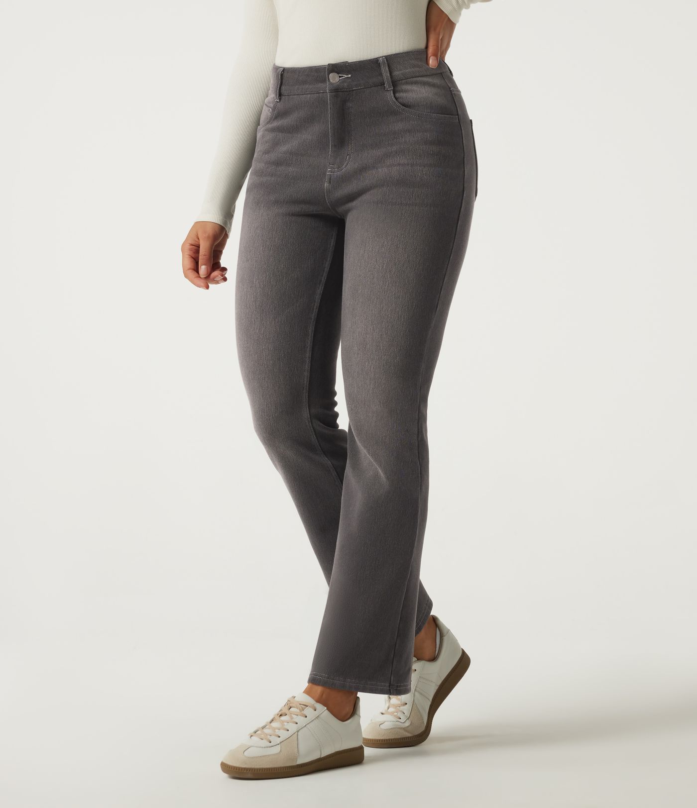 Mid Rise Bootcut Fleece Casual Cotton Jeans with Pockets