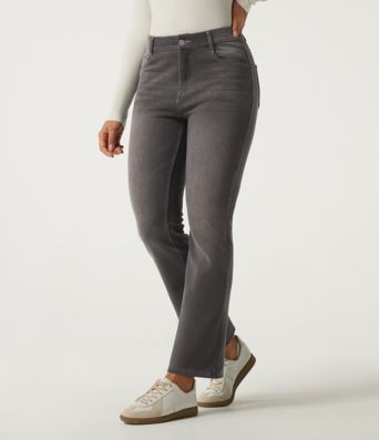 Mid Rise Bootcut Fleece Casual Cotton Jeans with Pockets