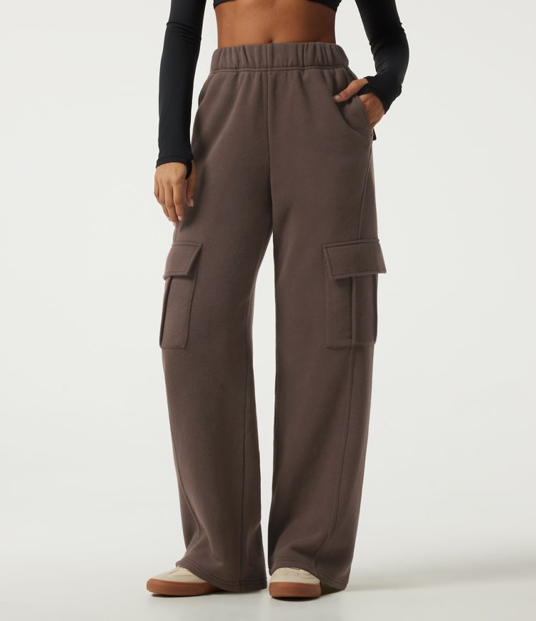 High Waisted Baggy Fleece Casual Sweatpants with Pockets