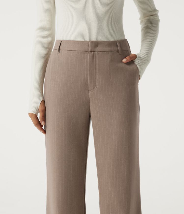 Mid Rise Straight Leg Stripe Work Pants with Pockets Mid Rise Straight Leg Stripe Work Pants with Pockets