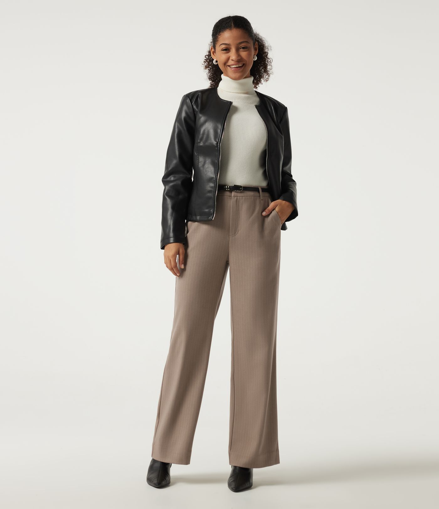 Mid Rise Straight Leg Stripe Work Pants with Pockets Mid Rise Straight Leg Stripe Work Pants with Pockets
