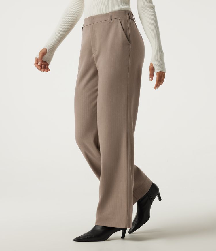 Mid Rise Straight Leg Stripe Work Pants with Pockets Mid Rise Straight Leg Stripe Work Pants with Pockets