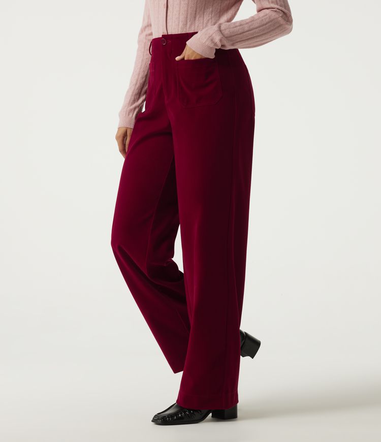 Pantalon décontracté en velours taille haute à jambe droite avec poches