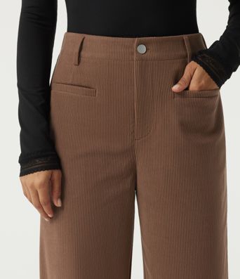 High Waisted Wide Leg Corduroy Casual Pants with Pockets