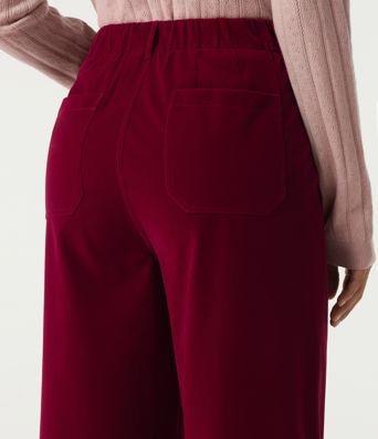 Pantalon décontracté en velours taille haute à jambe droite avec poches