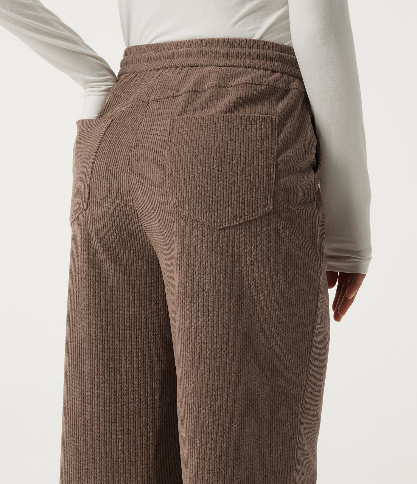 High Waisted Drawstring Wide Leg Corduroy Casual Pants with Pockets