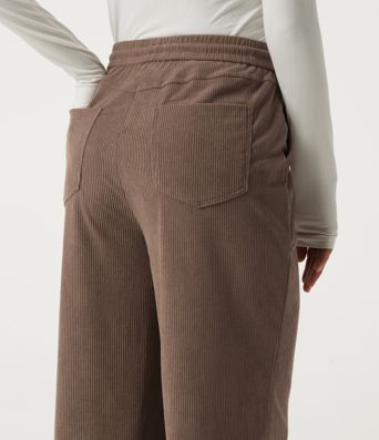 High Waisted Drawstring Wide Leg Corduroy Casual Pants with Pockets