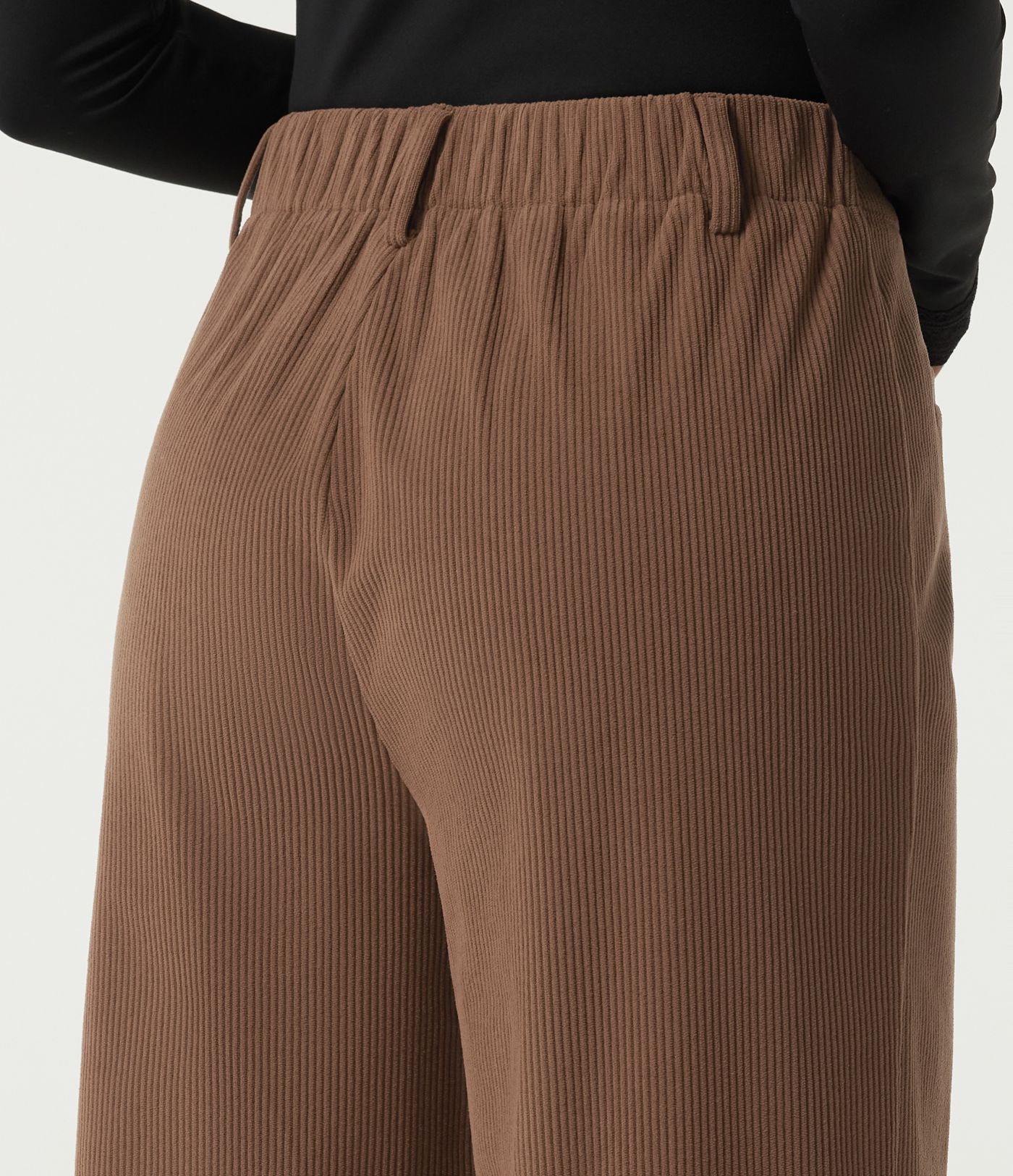 High Waisted Wide Leg Corduroy Casual Pants with Pockets