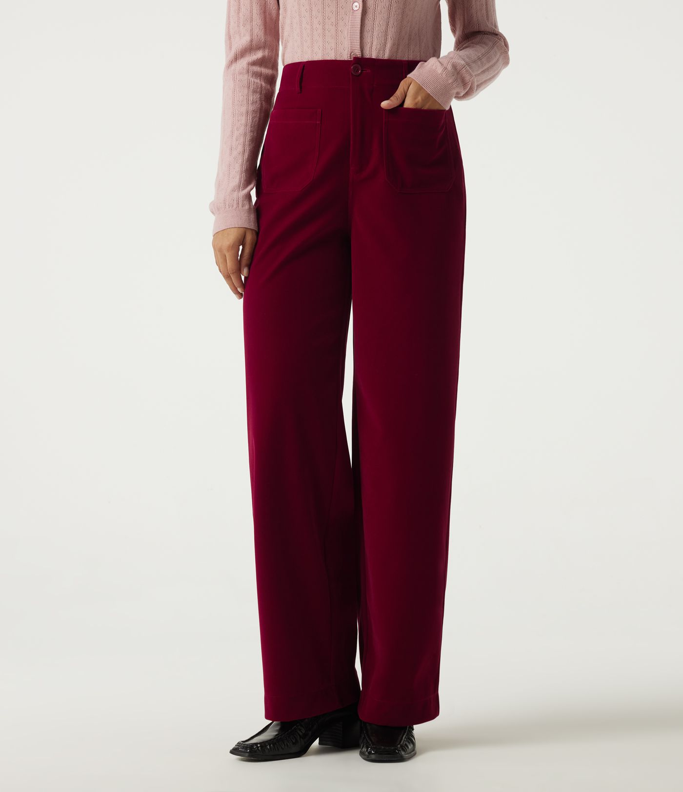 Pantalon décontracté en velours taille haute à jambe droite avec poches