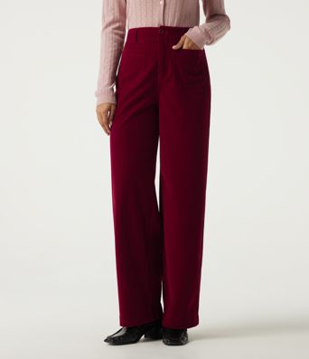 Pantalon décontracté en velours taille haute à jambe droite avec poches