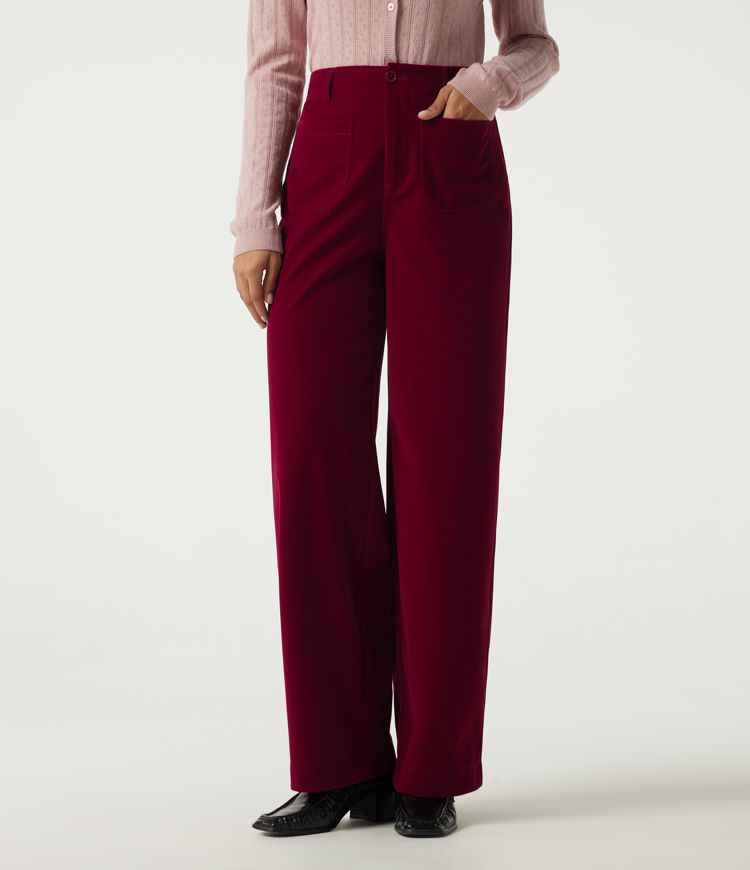 Pantalon décontracté en velours taille haute à jambe droite avec poches