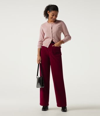 Pantalon décontracté en velours taille haute à jambe droite avec poches