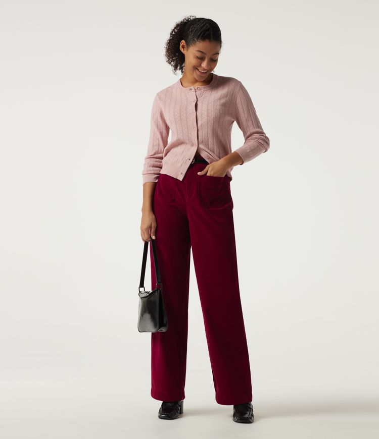 Pantalon décontracté en velours taille haute à jambe droite avec poches