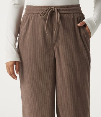 High Waisted Drawstring Wide Leg Corduroy Casual Pants with Pockets