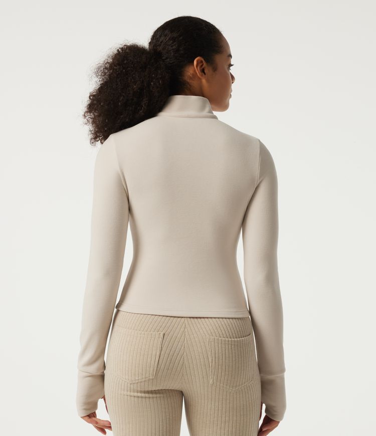 Stand Collar Long Sleeve Fleece Casual Jacket