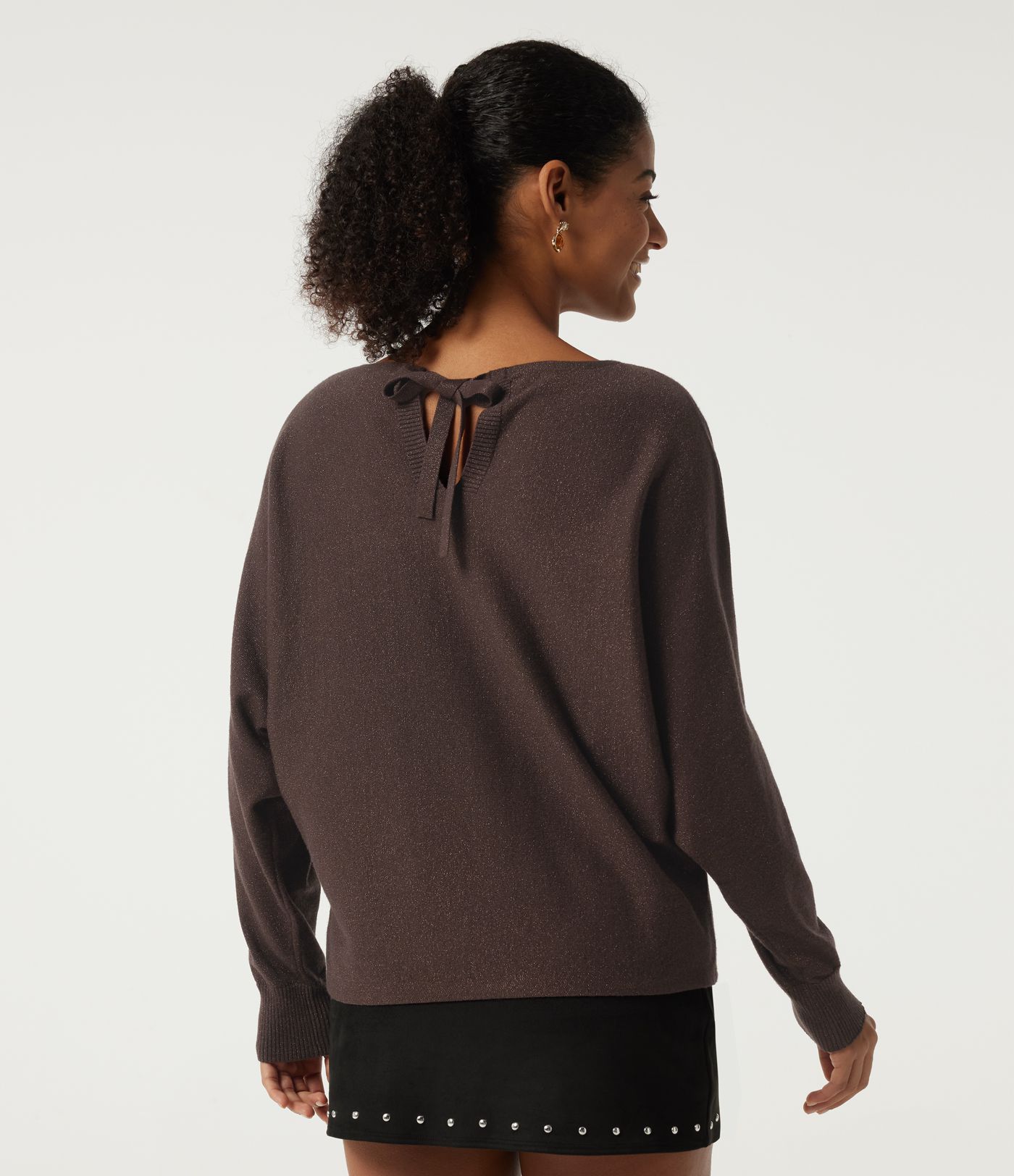Round Neck Long Sleeve Tie Back Casual Sweater Round Neck Long Sleeve Tie Back Casual Sweater
