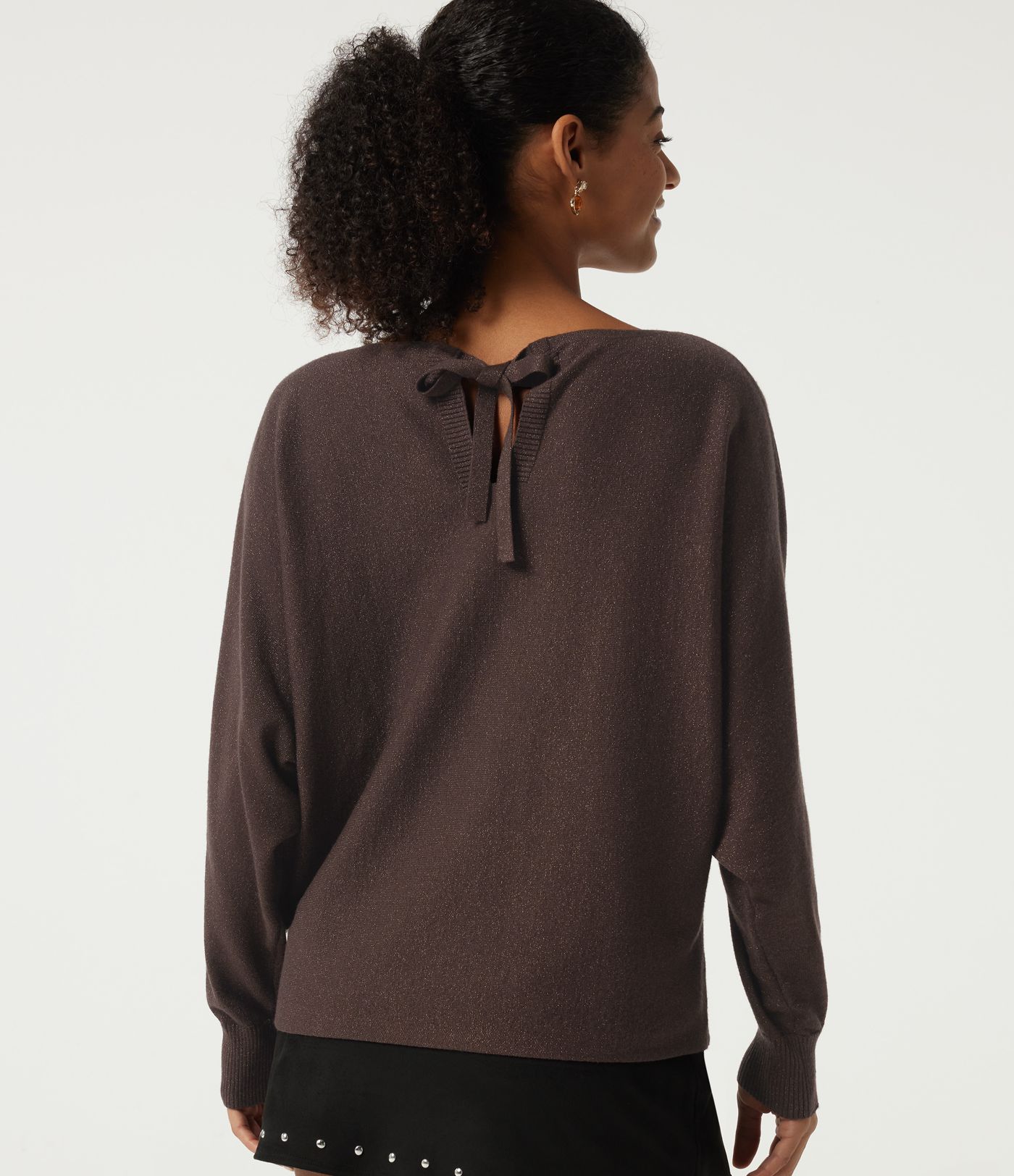 Round Neck Long Sleeve Tie Back Casual Sweater Round Neck Long Sleeve Tie Back Casual Sweater
