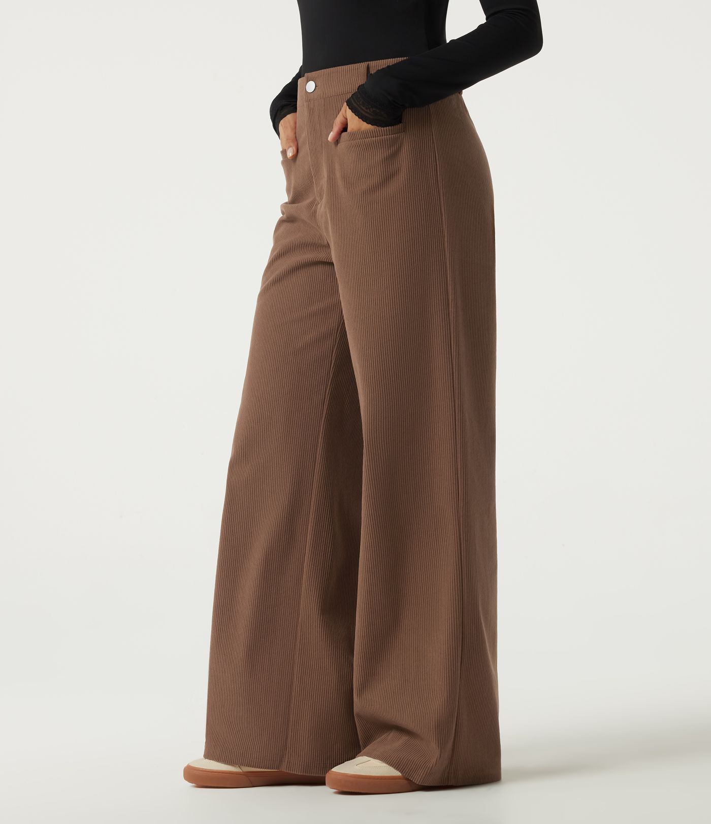 High Waisted Wide Leg Corduroy Casual Pants with Pockets