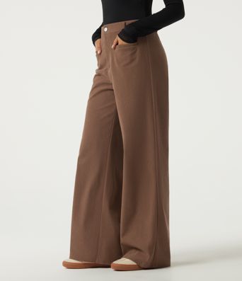 High Waisted Wide Leg Corduroy Casual Pants with Pockets