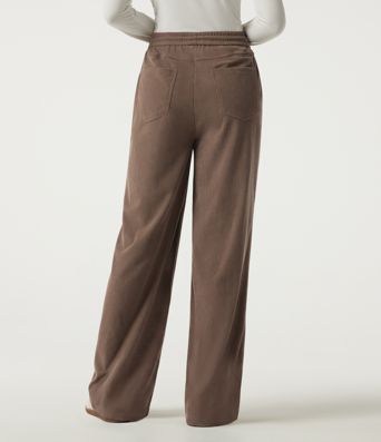 High Waisted Drawstring Wide Leg Corduroy Casual Pants with Pockets