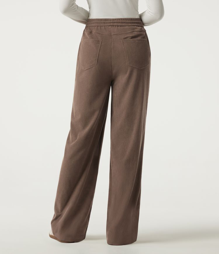 High Waisted Drawstring Wide Leg Corduroy Casual Pants with Pockets