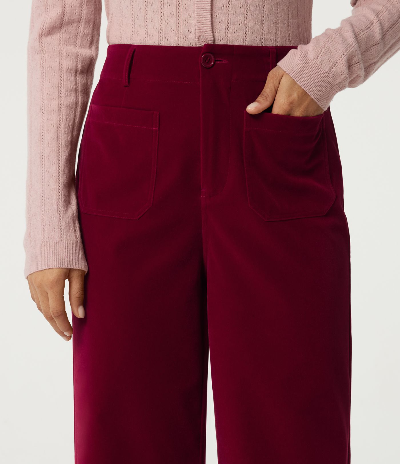 Pantalon décontracté en velours taille haute à jambe droite avec poches