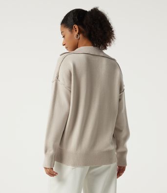 Polo Neck Long Sleeve Dropped Shoulder Casual Sweater