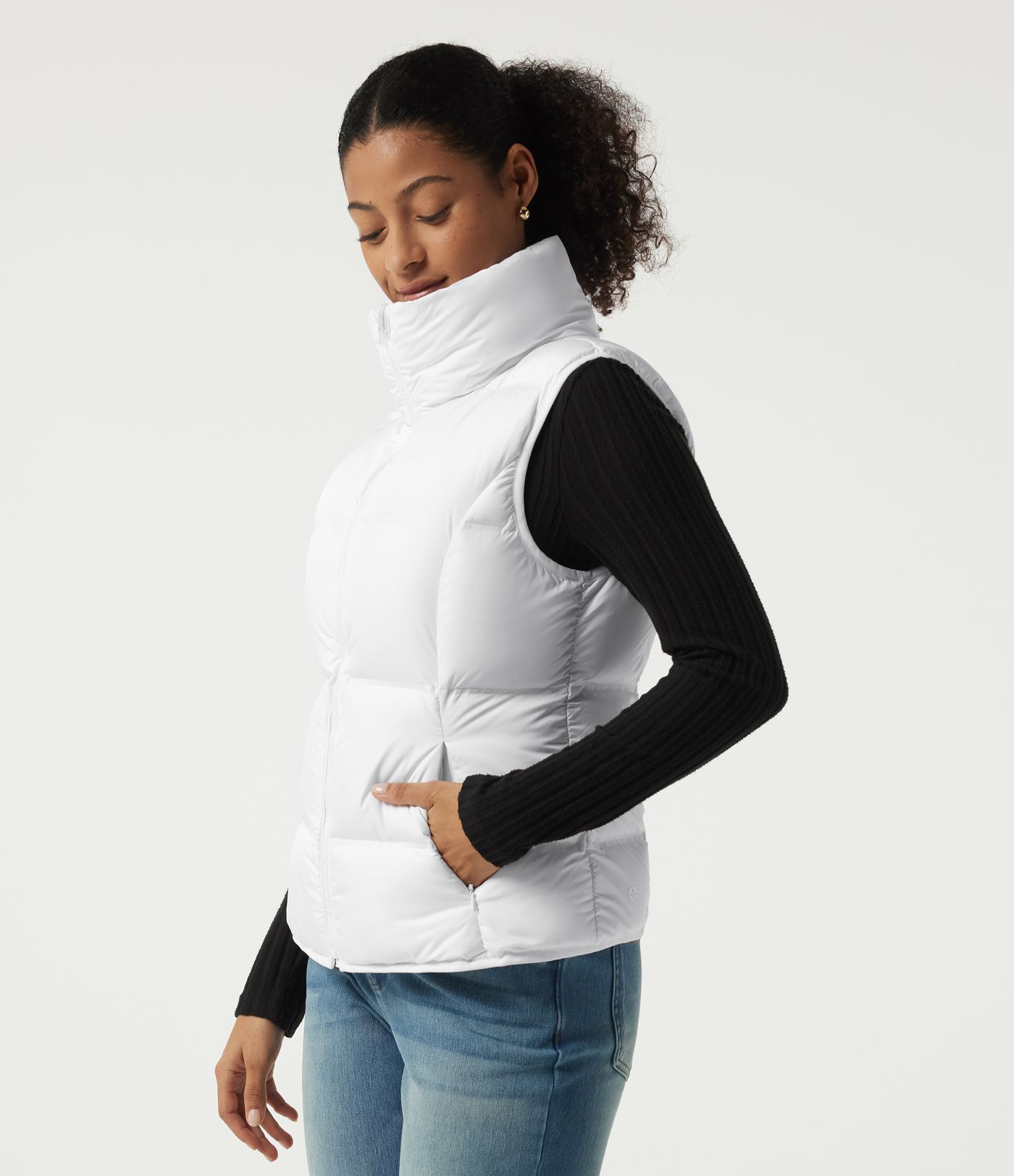High Neck Quilted Puffer Casual Down Vest with Pockets