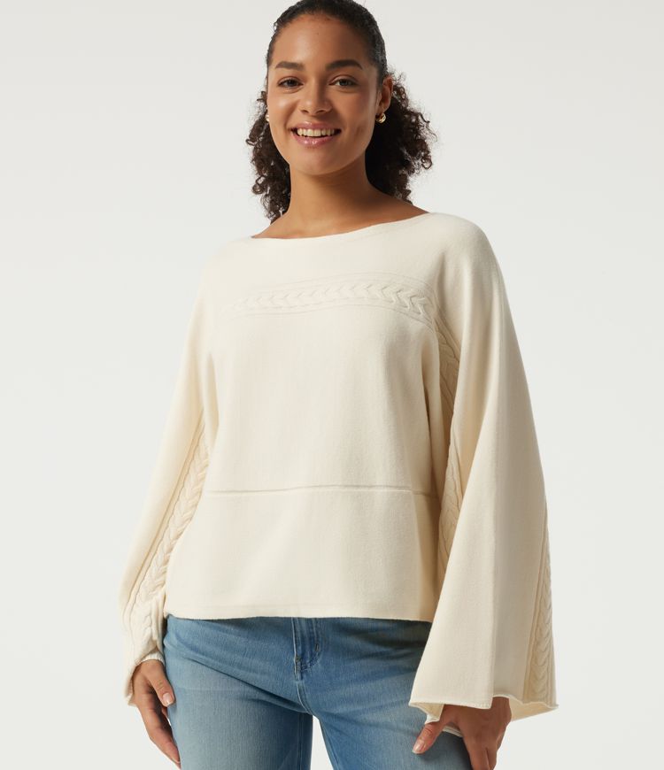 Boat Neck Long Bell Long Sleeve Casual Sweater