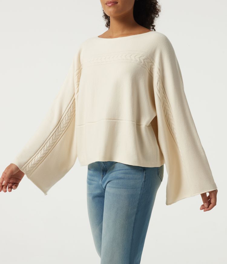 Boat Neck Long Bell Long Sleeve Casual Sweater