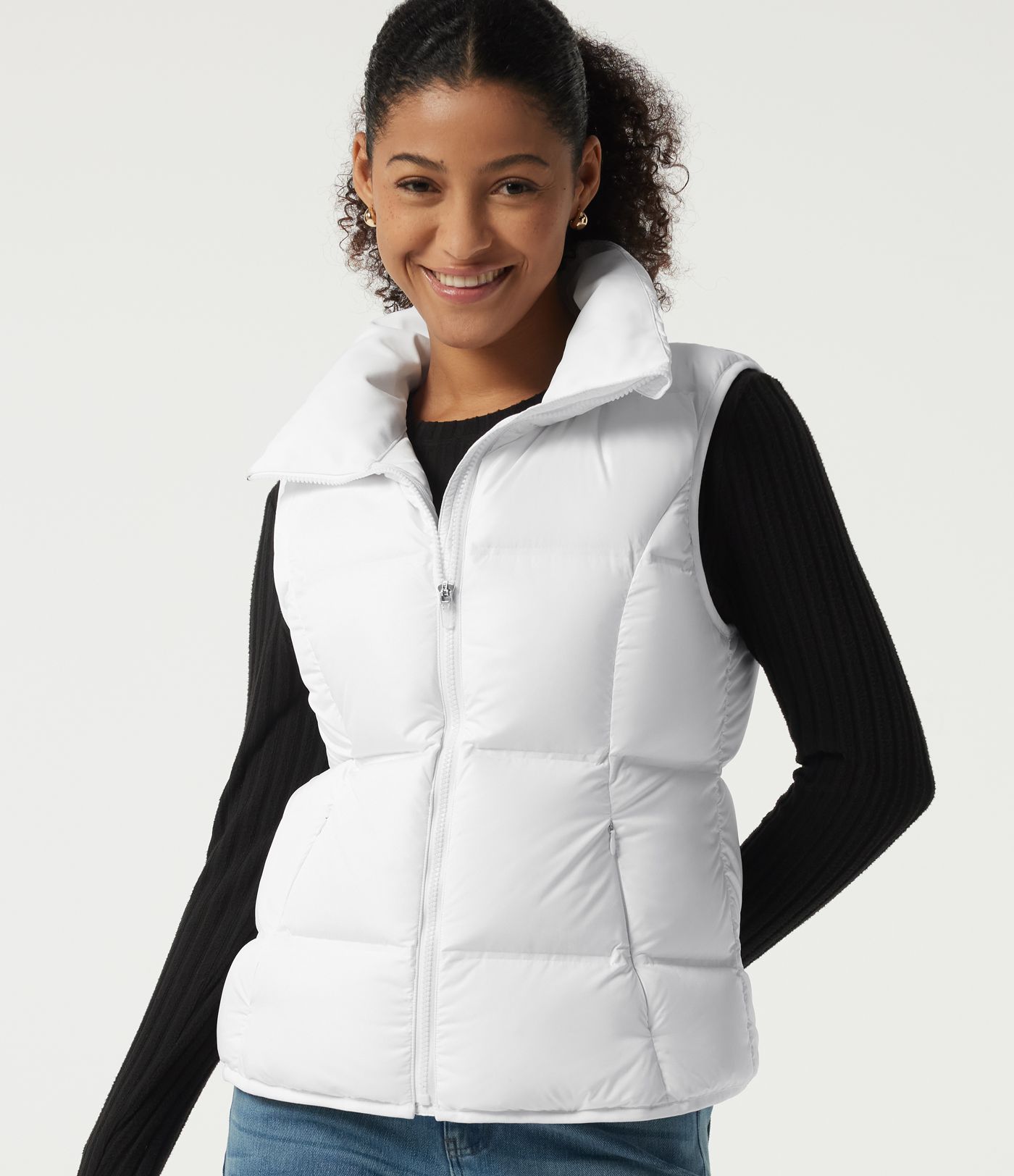 High Neck Quilted Puffer Casual Down Vest with Pockets