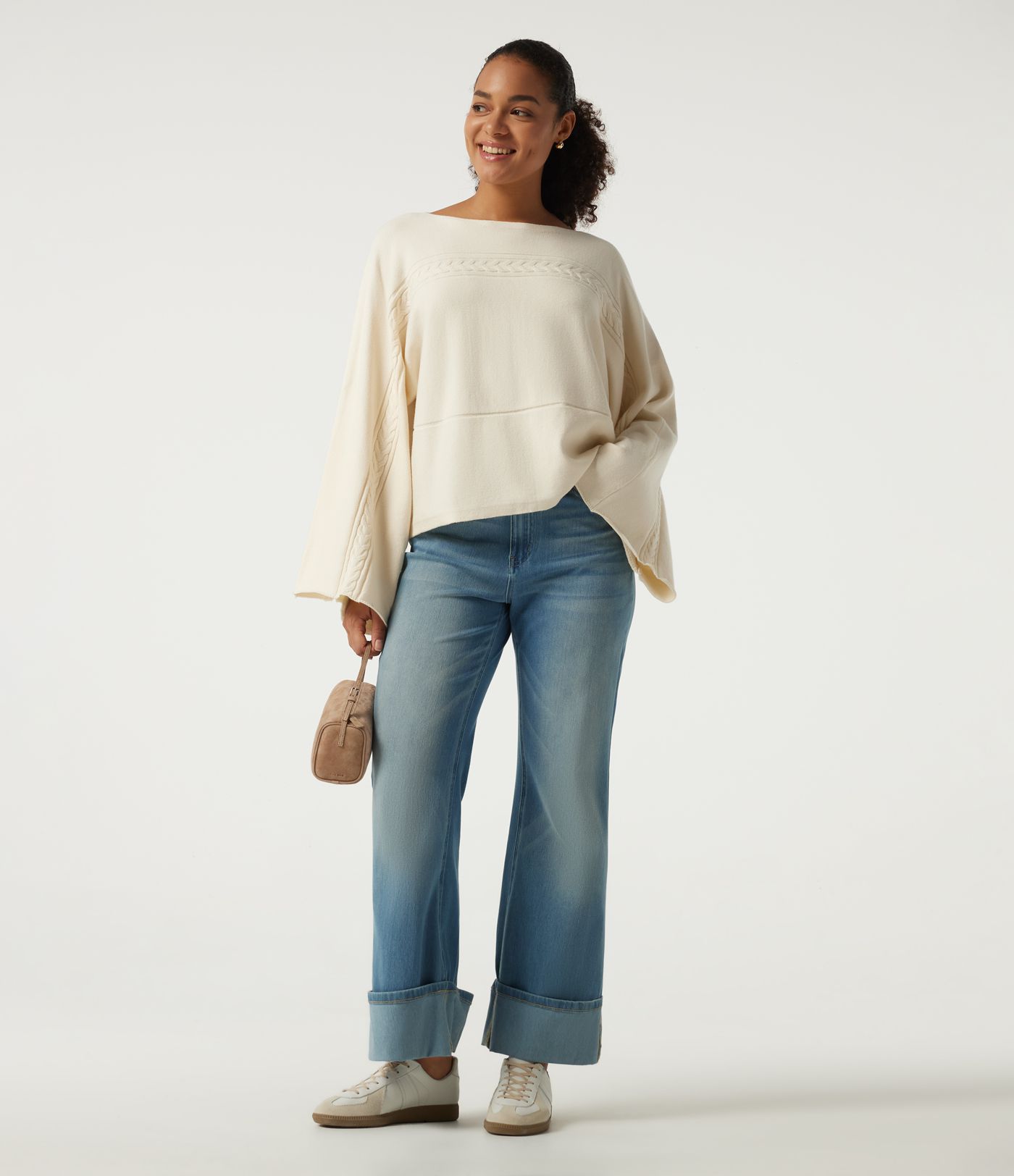 Boat Neck Long Bell Long Sleeve Casual Sweater