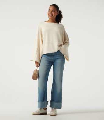 Boat Neck Long Bell Long Sleeve Casual Sweater