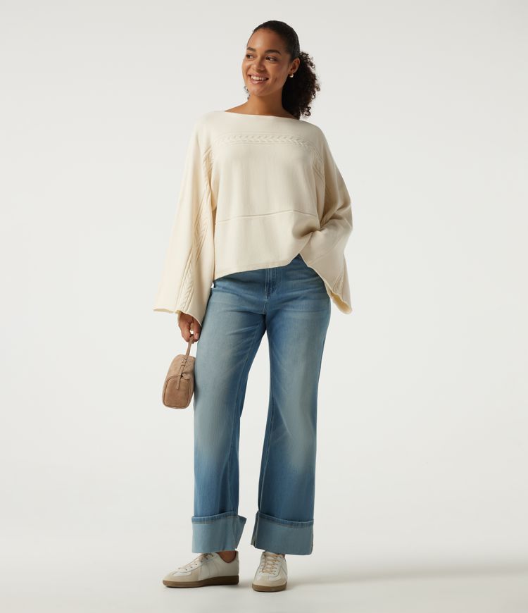 Boat Neck Long Bell Long Sleeve Casual Sweater