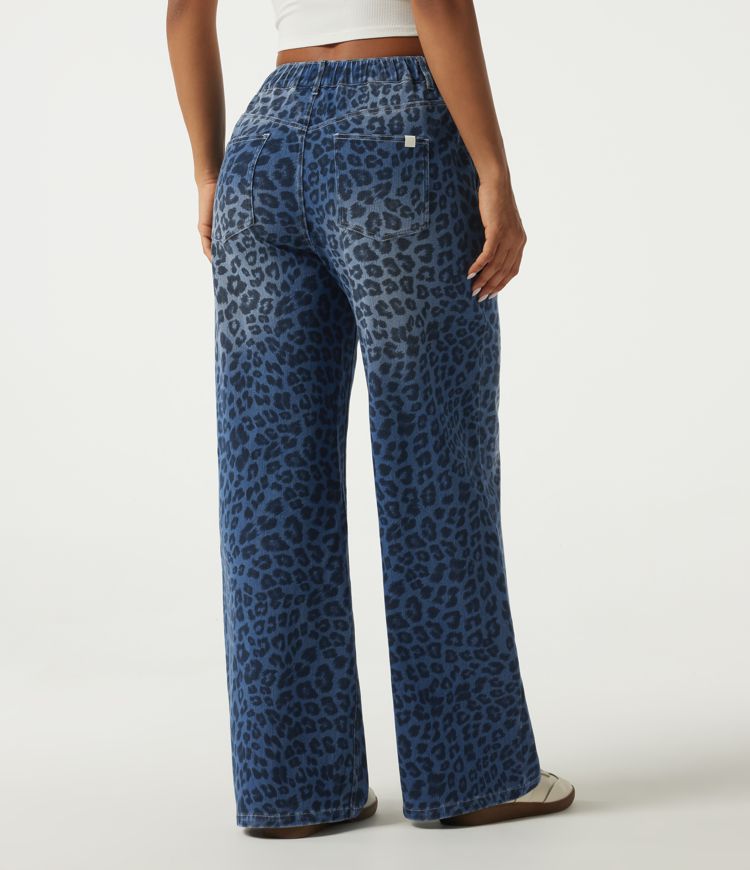Midnight Blue Leopard Halara Flex™ Mid Rise Drawstring Leopard Print Casual Jeans with Pockets / 2