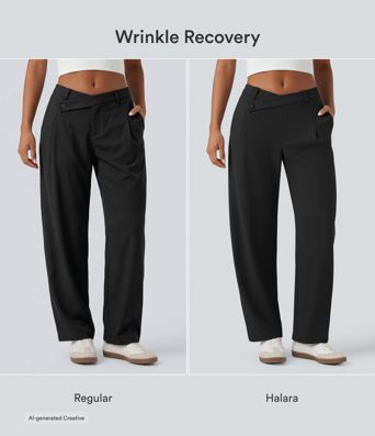 Halara Flex™ DayStretch - Bürohose mit mittelhhoem Crossover-Bund, Seitentaschen und Barrel-Leg Halara Flex™ DayStretch - Bürohose mit mittelhhoem Crossover-Bund, Seitentaschen und Barrel-Leg