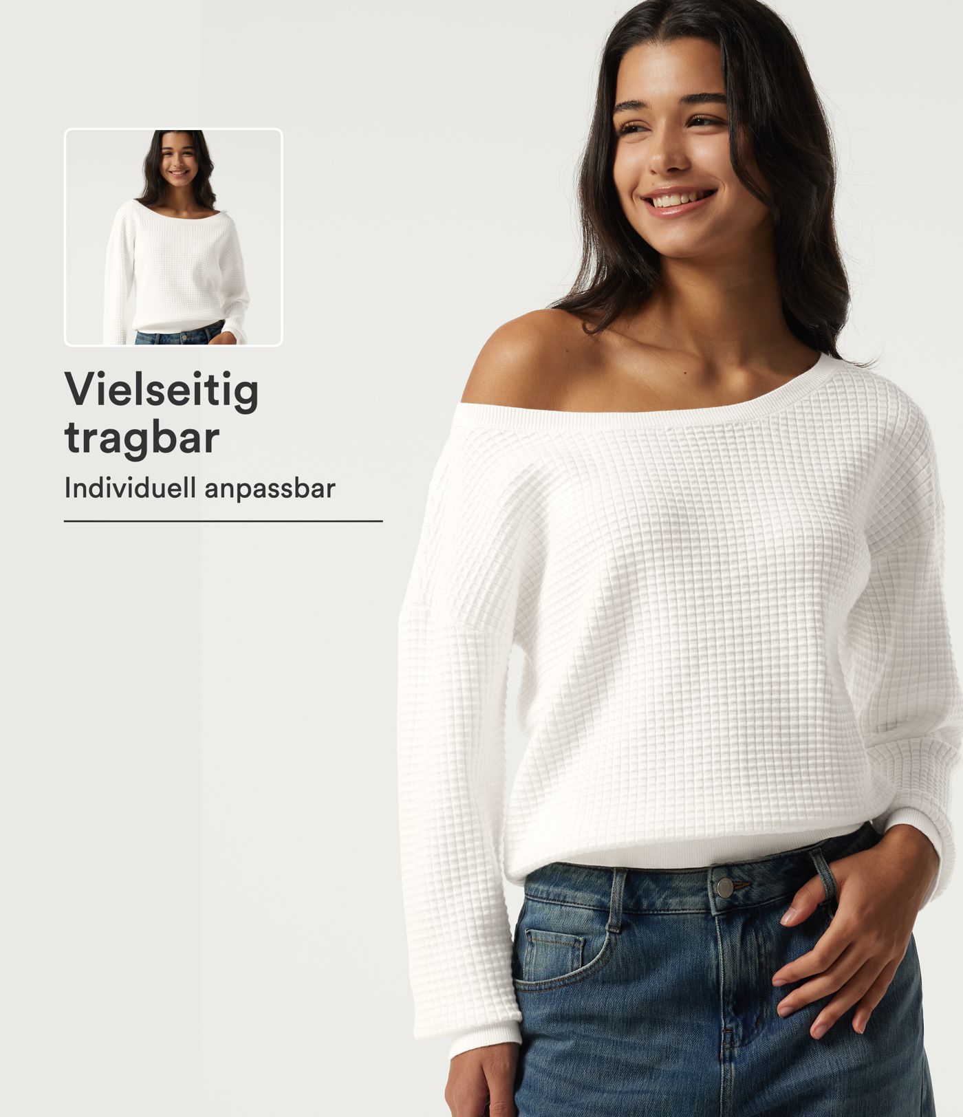 Lässiger Pullover mit langen Ärmeln und Waffelmuster Lässiger Pullover mit langen Ärmeln und Waffelmuster