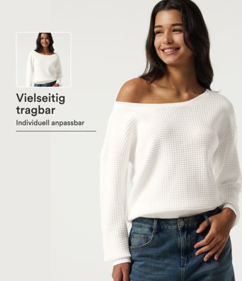 Lässiger Pullover mit langen Ärmeln und Waffelmuster Lässiger Pullover mit langen Ärmeln und Waffelmuster