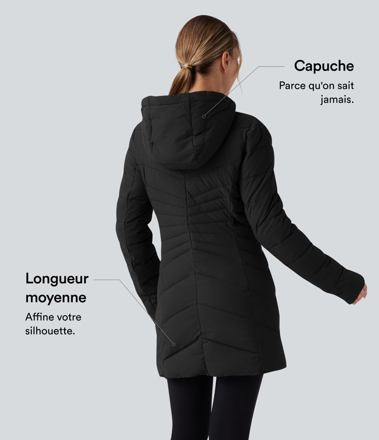 Doudoune longue PuffFlex stretch à capuche avec poches Doudoune longue PuffFlex stretch à capuche avec poches