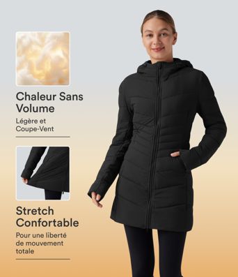 Doudoune longue PuffFlex stretch à capuche avec poches Doudoune longue PuffFlex stretch à capuche avec poches