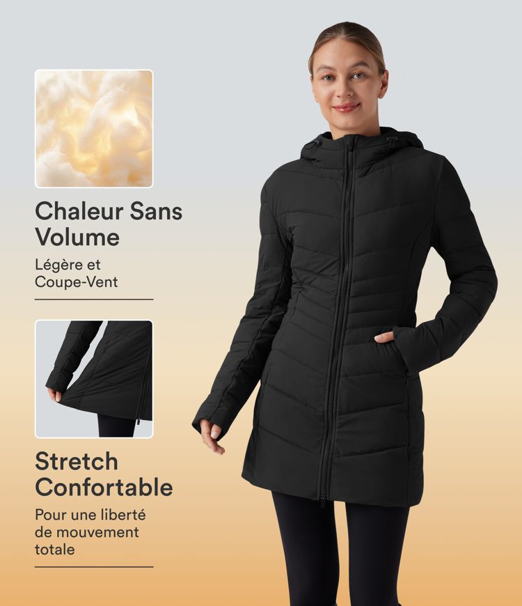 Doudoune longue PuffFlex stretch à capuche avec poches Doudoune longue PuffFlex stretch à capuche avec poches