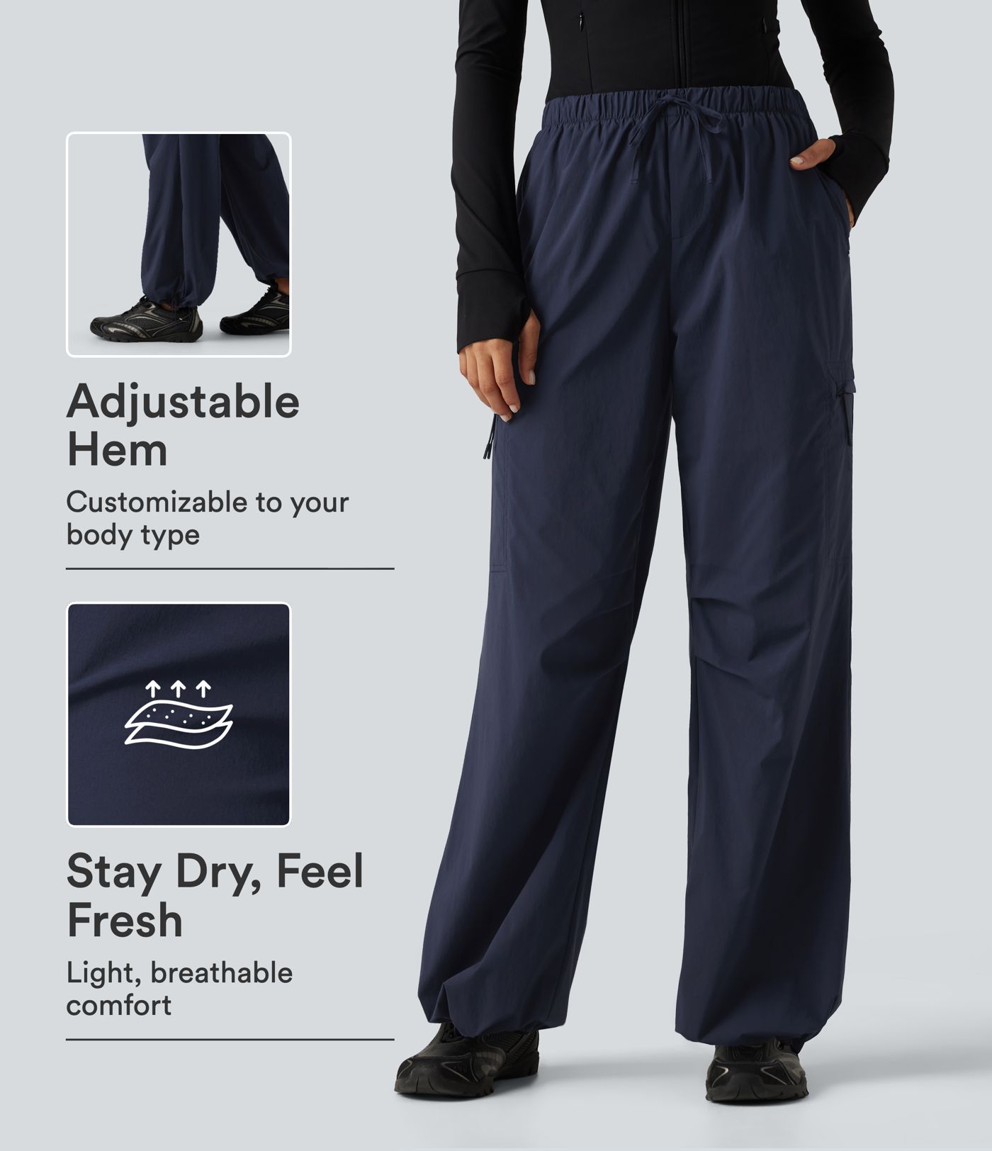 Mid Rise Drawstring Ruched Wide Leg Hiking Pants with Pockets Mid Rise Drawstring Ruched Wide Leg Hiking Pants with Pockets