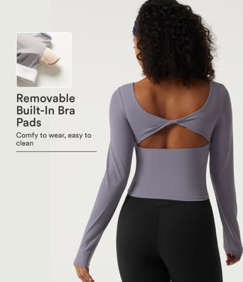 SoftlyZero™ csónaknyakú, hosszú ujjú, kivágásos, beépített melltartós jóga- és sportfelső