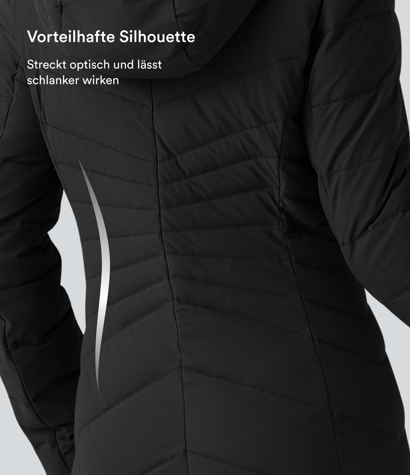 PuffFlex - Lässige, gefütterte Jacke mit Kapuze und Seitentaschen - extralang, stretchy