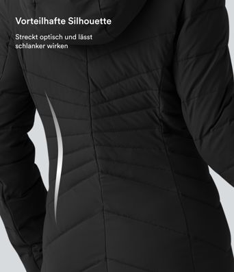 PuffFlex - Lässige, gefütterte Jacke mit Kapuze und Seitentaschen - extralang, stretchy