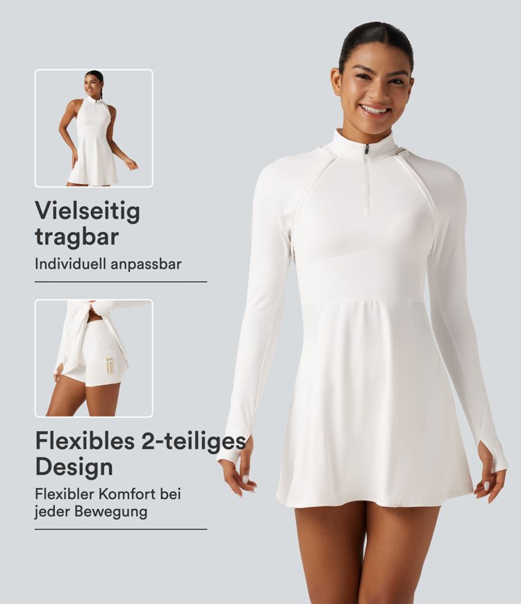 Softlyzero™ Airy - 2-in-1 Golf-Minikleid in A-Linie mit Stehkragen, Seitentaschen, langen Ärmeln und integrierten Shorts 