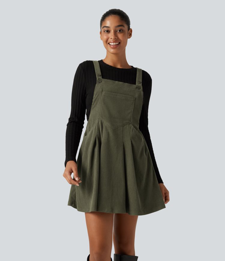 Mini Corduroy Casual Dress with Pockets