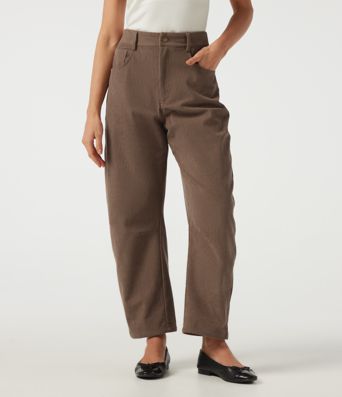 Lässige Cordhose mit hoher Taille, tonnenförmigem Bein und Taschen