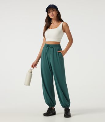 High Waisted Drawstring Running Joggers with Pockets High Waisted Drawstring Running Joggers with Pockets