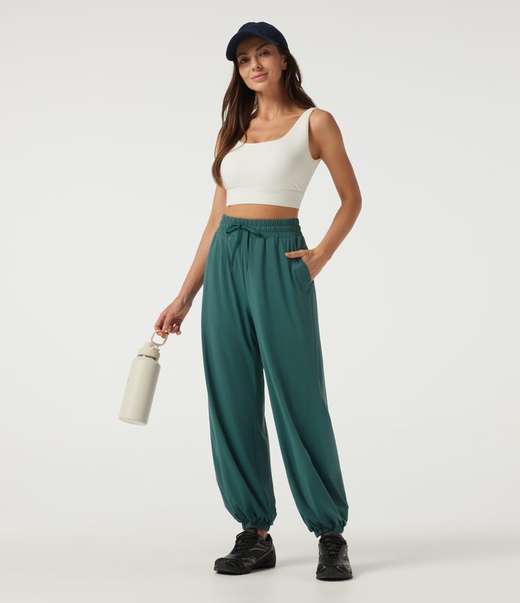 High Waisted Drawstring Running Joggers with Pockets High Waisted Drawstring Running Joggers with Pockets